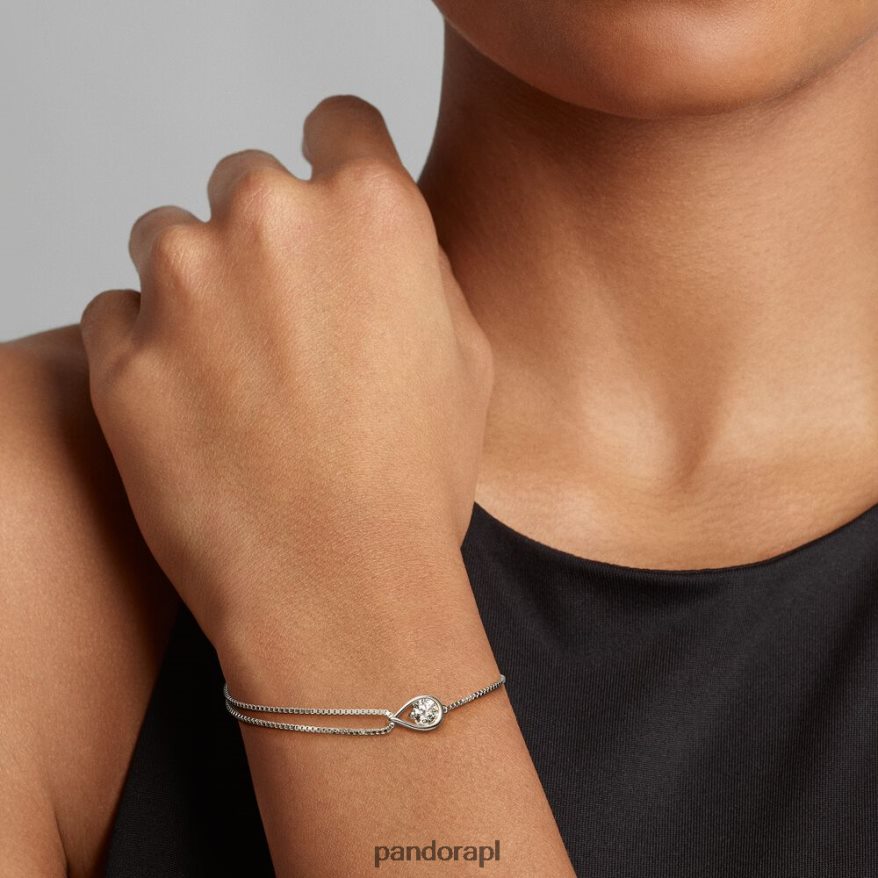 białe złoto Akcesoria Pandora stworzył bransoletkę z podwójnym łańcuszkiem z diamentami o masie 0,50 ct tw 1 DFDN460