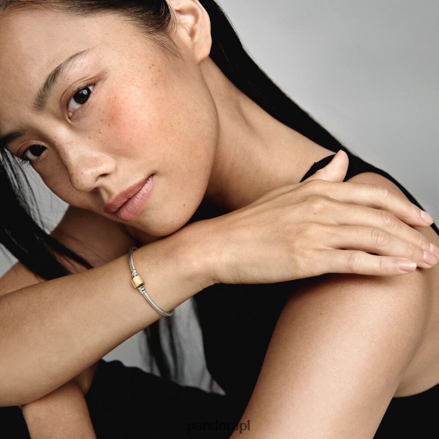 dwutonowy Akcesoria Pandora Bransoletka z łańcuszkiem w kształcie węża zapinana na beczkę DFDN345