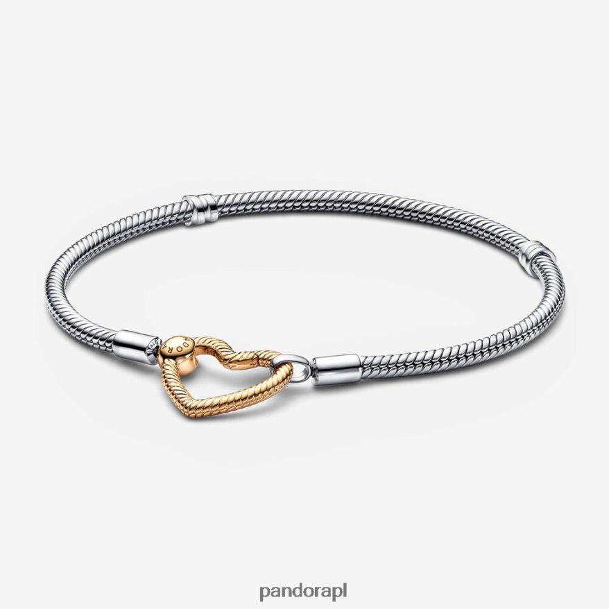 dwutonowy Akcesoria Pandora Bransoletka z łańcuszkiem wężowym z zapięciem na chwilę w kształcie serca DFDN353