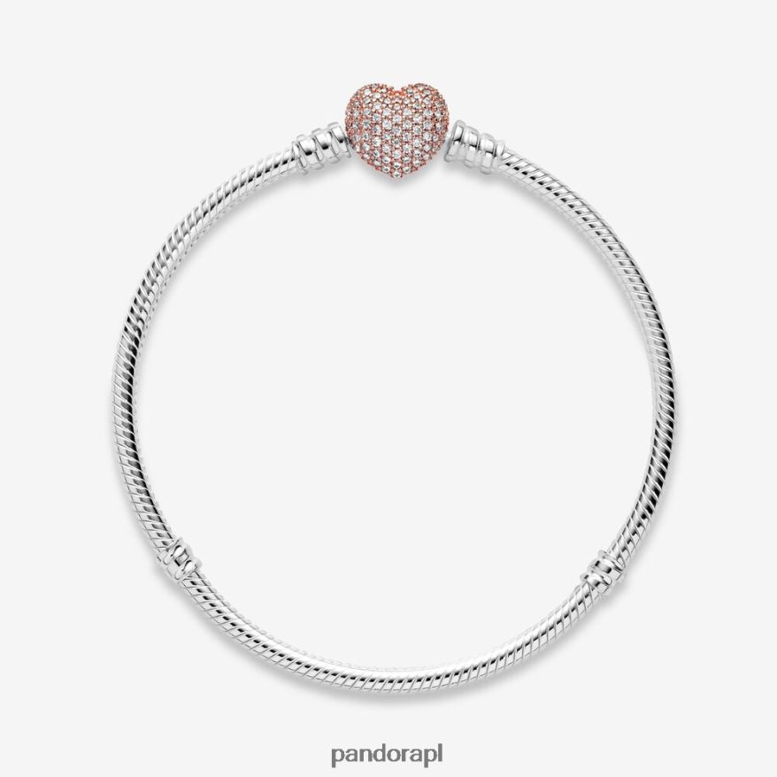 dwutonowy Akcesoria Pandora Momenty Pave Bransoletka z zapięciem w kształcie serca i łańcuszkiem wężowym DFDN366