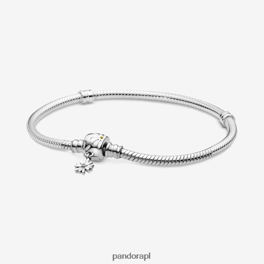 srebro Akcesoria Pandora Bransoletka z łańcuszkiem w kształcie węża z zapięciem w kształcie stokrotki Moments DFDN364