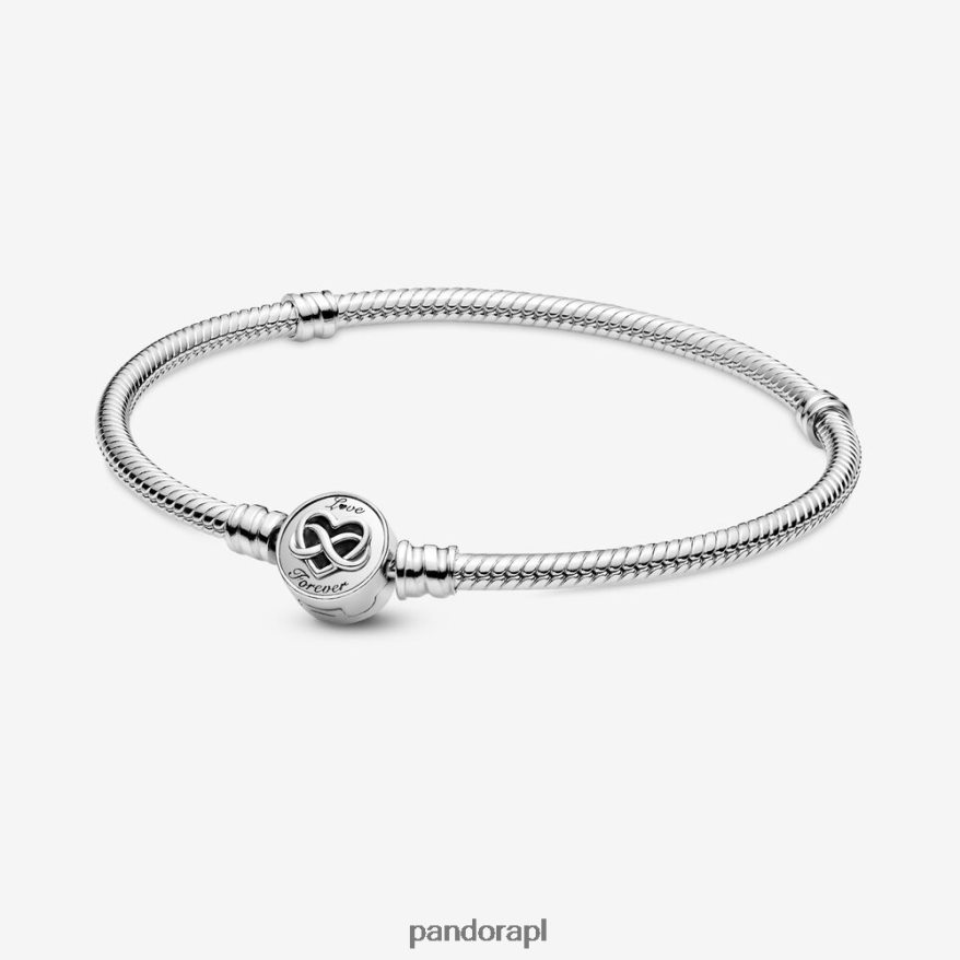 srebro Akcesoria Pandora Bransoletka z łańcuszkiem wężowym i zapięciem w kształcie nieskończoności w kształcie serca DFDN392