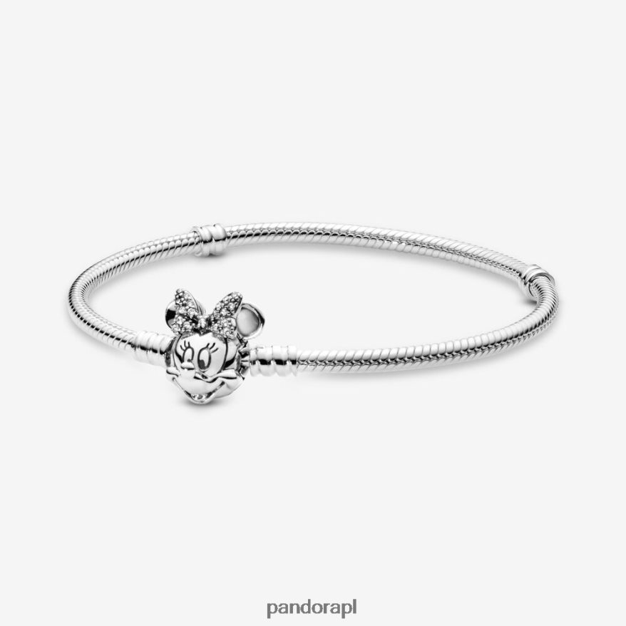 srebro Akcesoria Pandora Disney Moments Pave Minnie Mouse Bransoletka z zapięciem na łańcuszku wężowym DFDN404