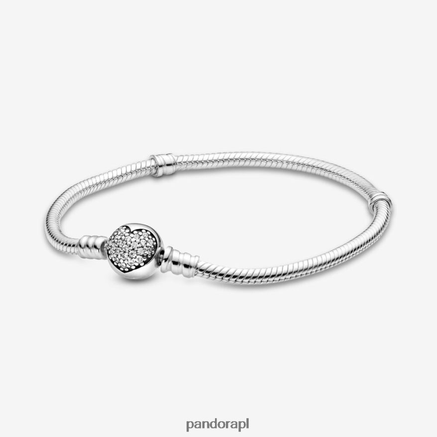 srebro Akcesoria Pandora momenty błyszcząca bransoletka z zapięciem w kształcie serca i łańcuszkiem wężowym DFDN397