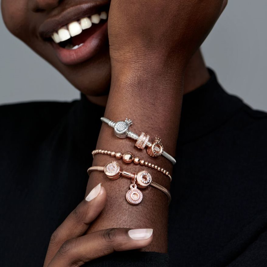 Pozłacane Różowym Złotem Akcesoria Pandora Bransoletka typu slide ze sznurka koralików DFDN453