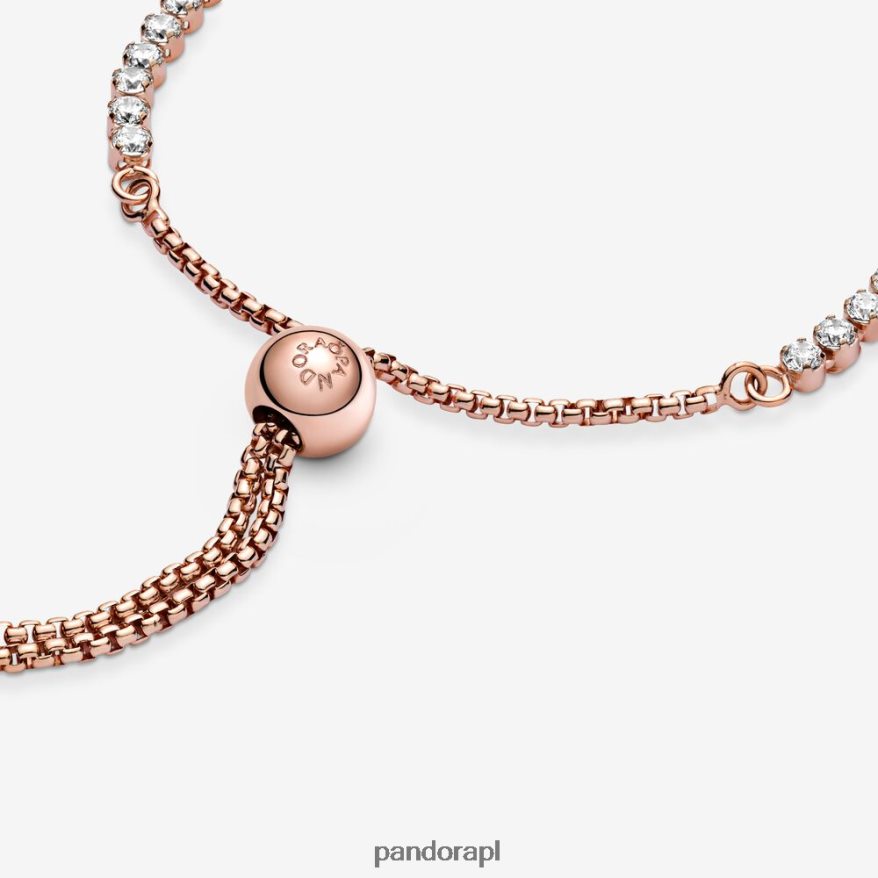 Pozłacane Różowym Złotem Akcesoria Pandora błyszcząca bransoletka tenisowa typu slider DFDN482