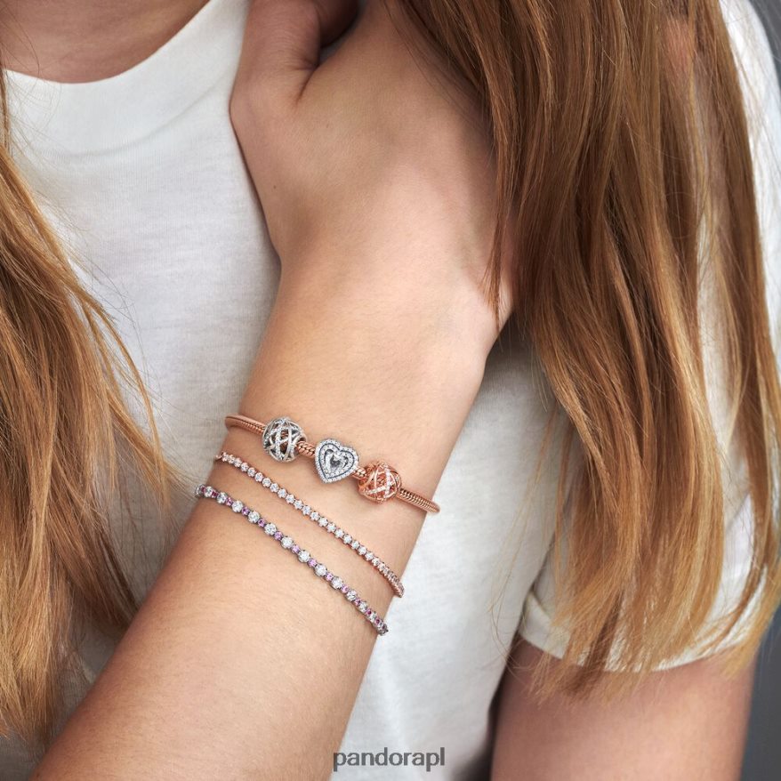 srebro Akcesoria Pandora Bransoletka suwakowa w kolorze różowo-przezroczystym DFDN465