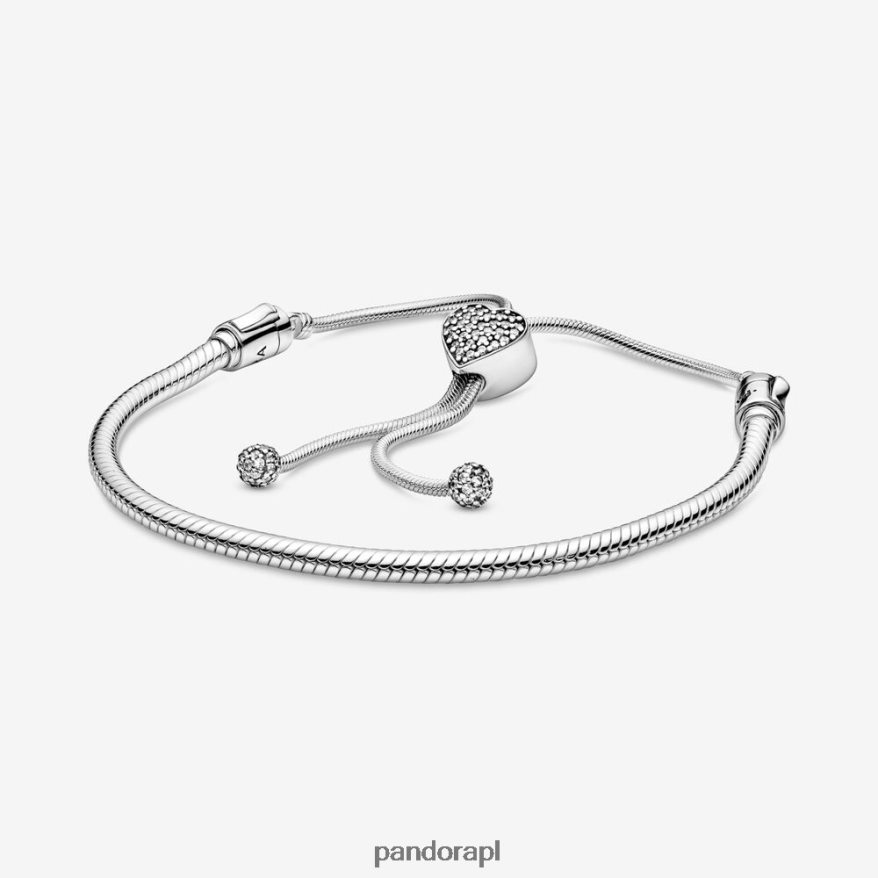 srebro Akcesoria Pandora Momenty Pave Bransoletka z zapięciem w kształcie serca i łańcuszkiem w kształcie węża DFDN434