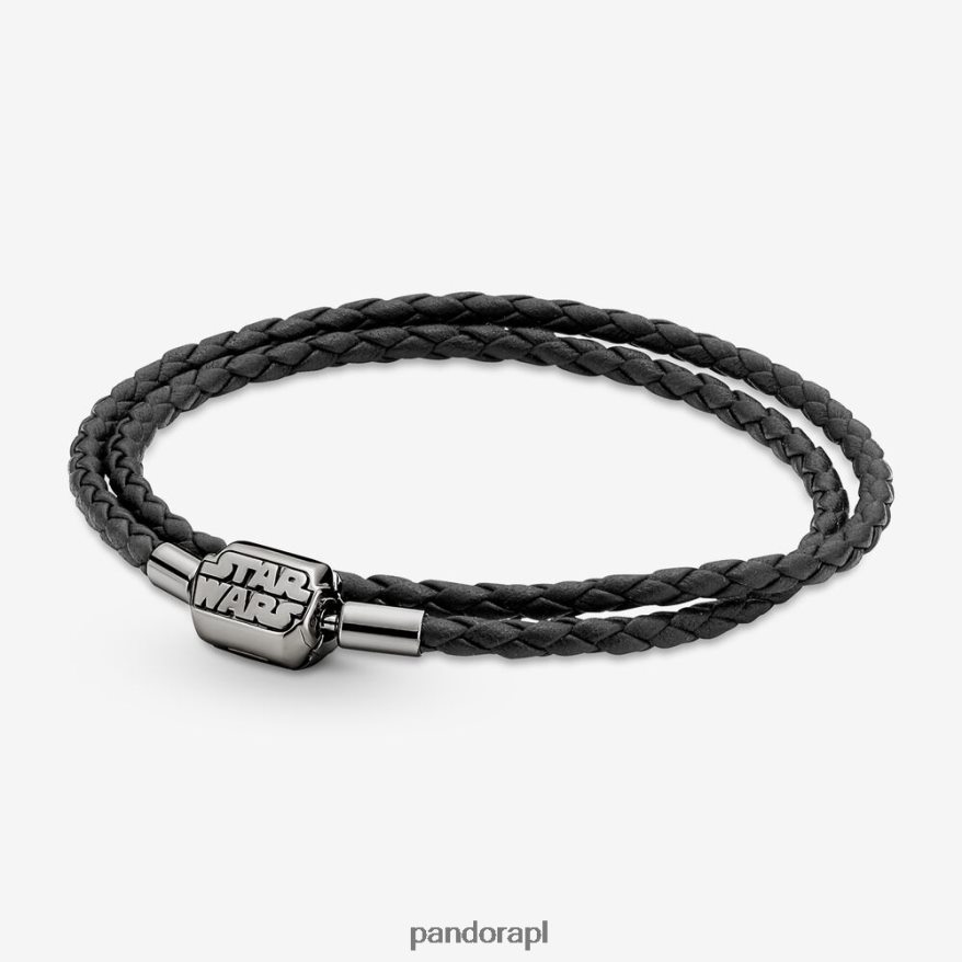 pokryte rutenem/czarne Akcesoria Pandora Podwójna skórzana bransoletka zapinana na zamek Moments Star Wars DFDN467