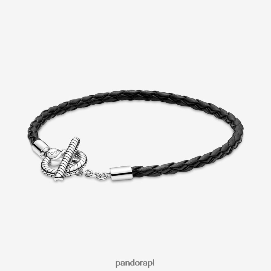 srebro Akcesoria Pandora Moments pleciona skórzana bransoletka typu T-bar DFDN433