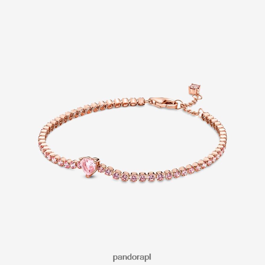 Pozłacane Różowym Złotem Akcesoria Pandora Bransoletka tenisowa z błyszczącym sercem DFDN449
