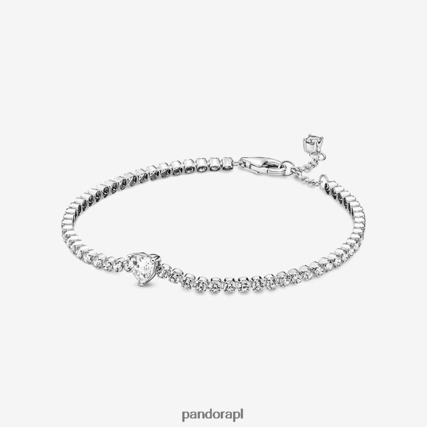 srebro Akcesoria Pandora Bransoletka tenisowa z błyszczącym sercem DFDN446