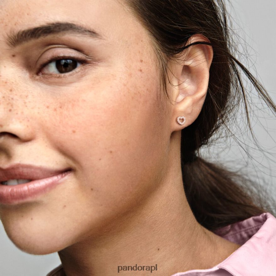 Pozłacane Różowym Złotem Akcesoria Pandora Kolczyki typu sztyfty z otwartymi sercami DFDN883