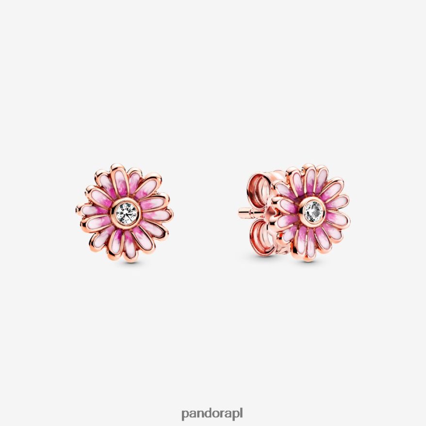 Pozłacane Różowym Złotem Akcesoria Pandora Kolczyki w kształcie różowych stokrotek DFDN902