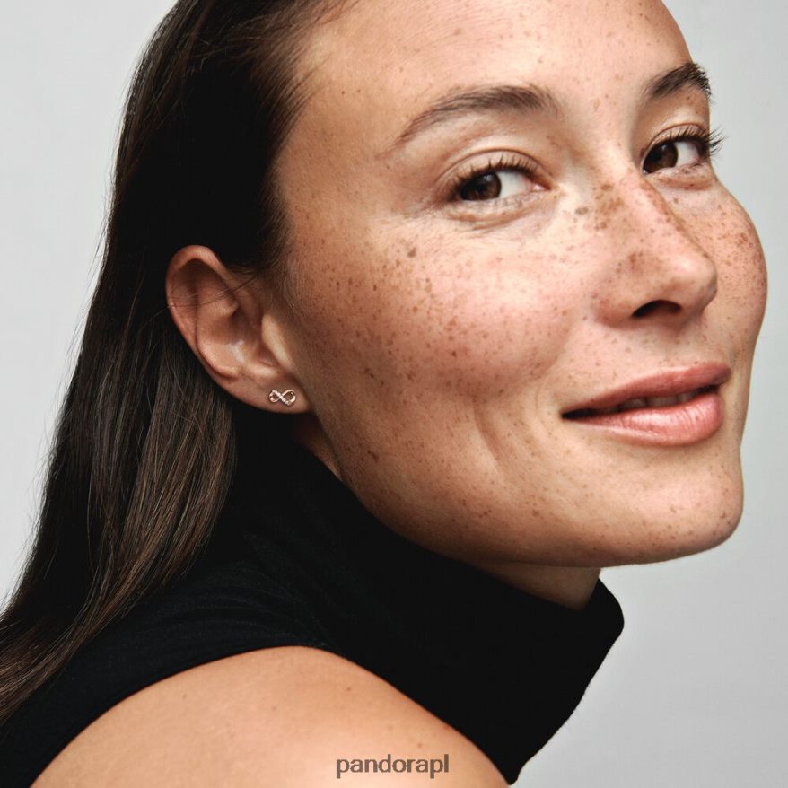 Pozłacane Różowym Złotem Akcesoria Pandora błyszczące kolczyki w kształcie nieskończoności DFDN876