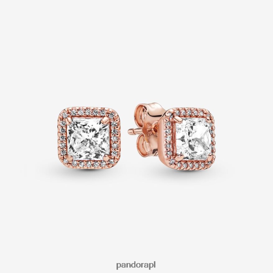 Pozłacane Różowym Złotem Akcesoria Pandora kwadratowe, błyszczące kolczyki w kształcie aureoli DFDN874