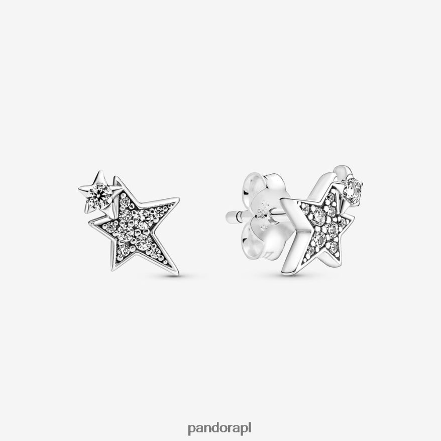 srebro Akcesoria Pandora błyszczące, asymetryczne kolczyki w kształcie gwiazdek DFDN924