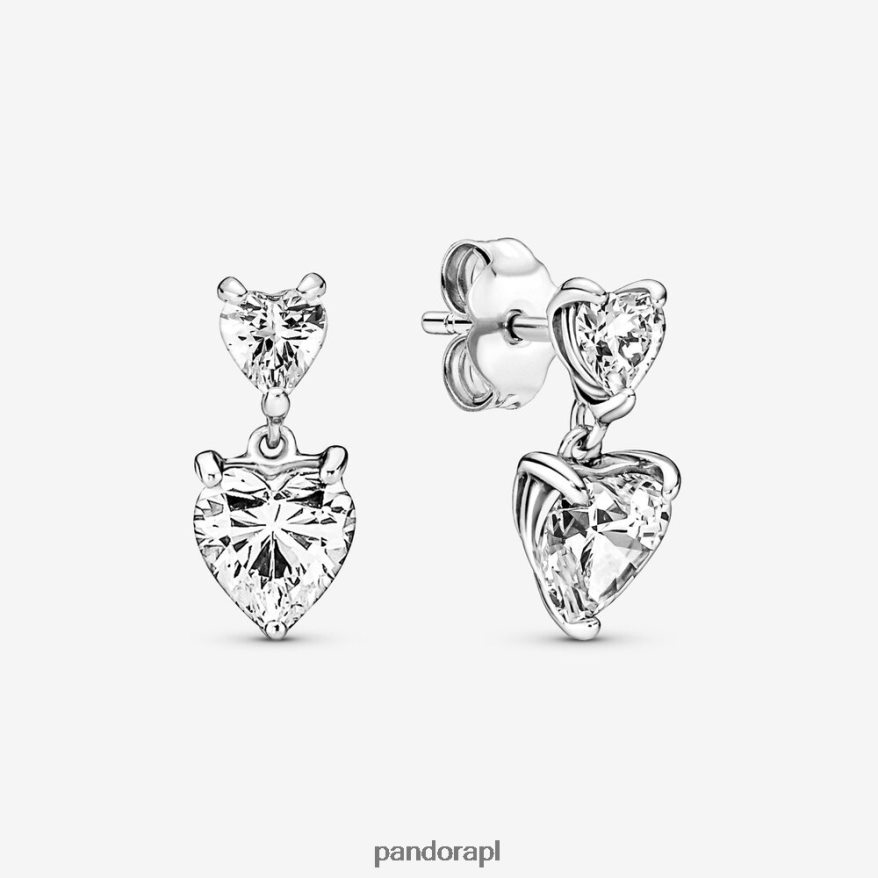 srebro Akcesoria Pandora błyszczące kolczyki w kształcie podwójnych serc DFDN925