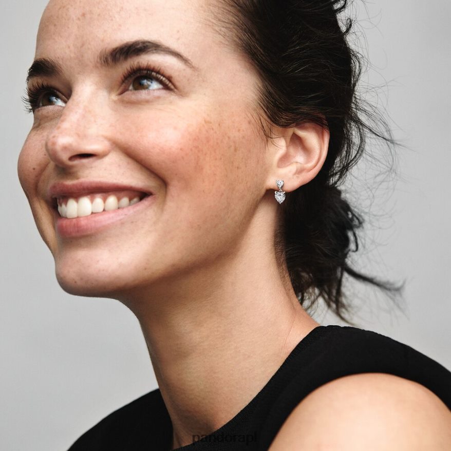 srebro Akcesoria Pandora błyszczące kolczyki w kształcie podwójnych serc DFDN925