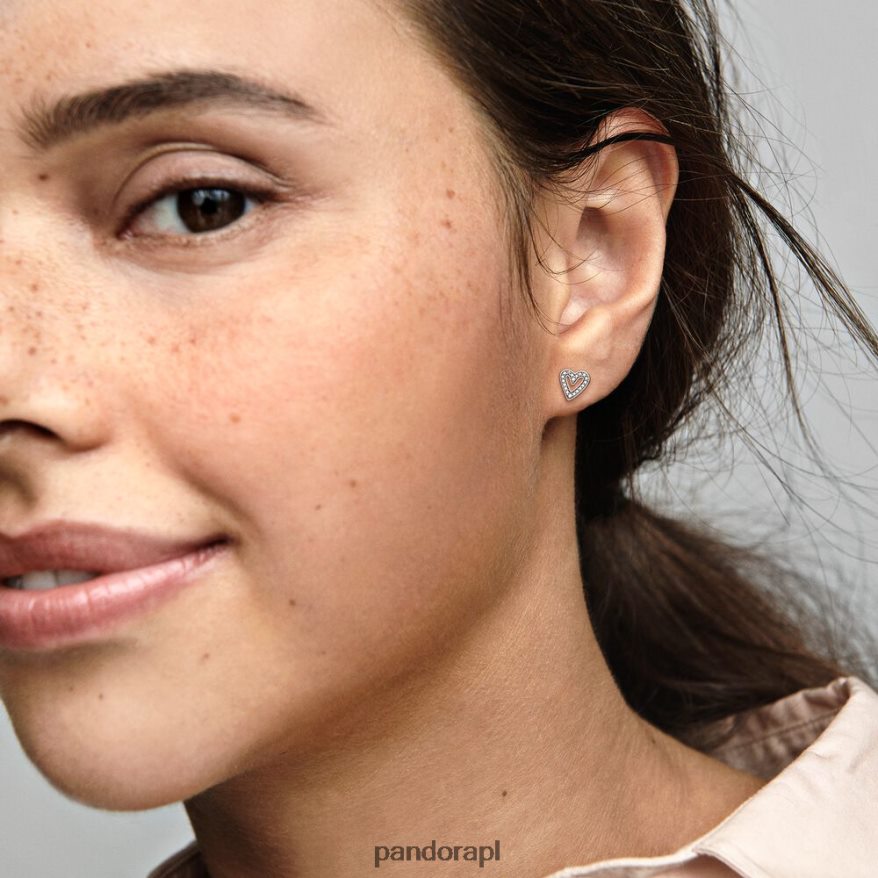 srebro Akcesoria Pandora błyszczące, odręczne kolczyki w kształcie serca DFDN895