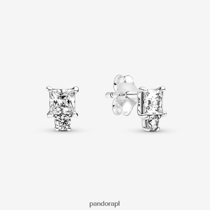 srebro Akcesoria Pandora błyszczące okrągłe i kwadratowe kolczyki DFDN923