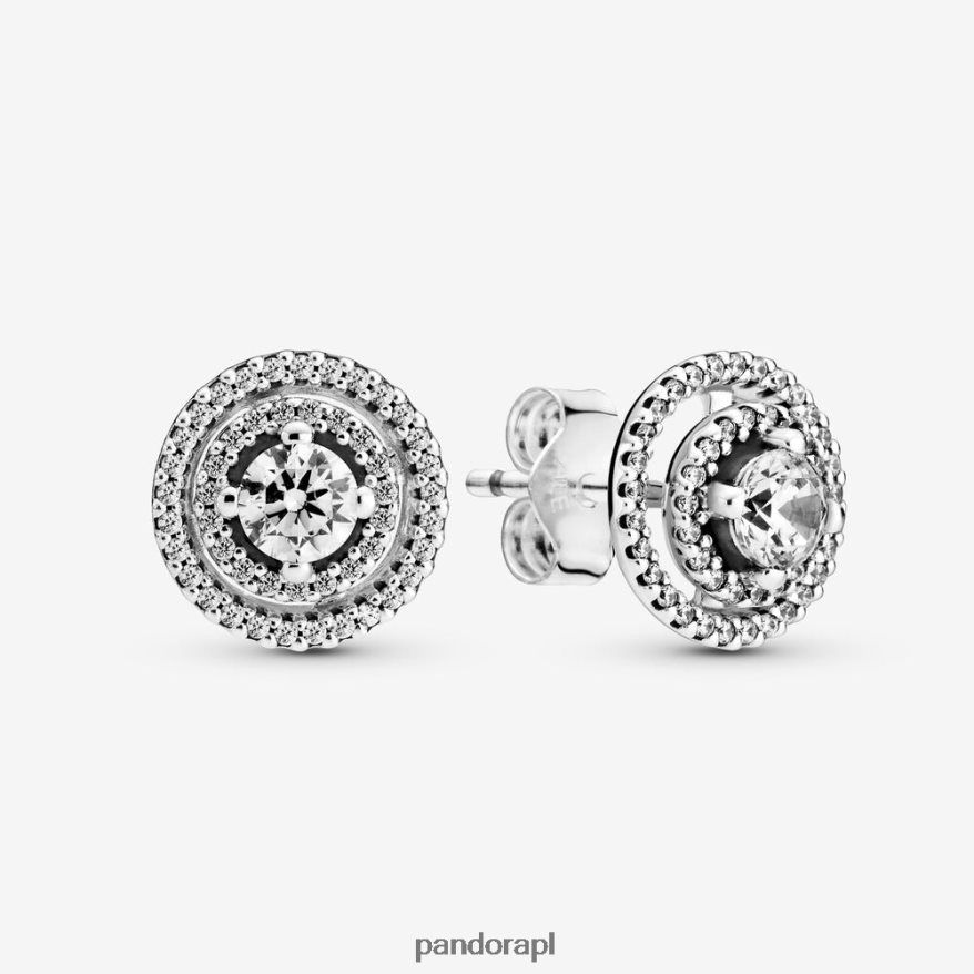 srebro Akcesoria Pandora błyszczące podwójne kolczyki w kształcie aureoli DFDN889
