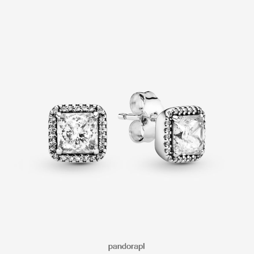 srebro Akcesoria Pandora kwadratowe, błyszczące kolczyki w kształcie aureoli DFDN873
