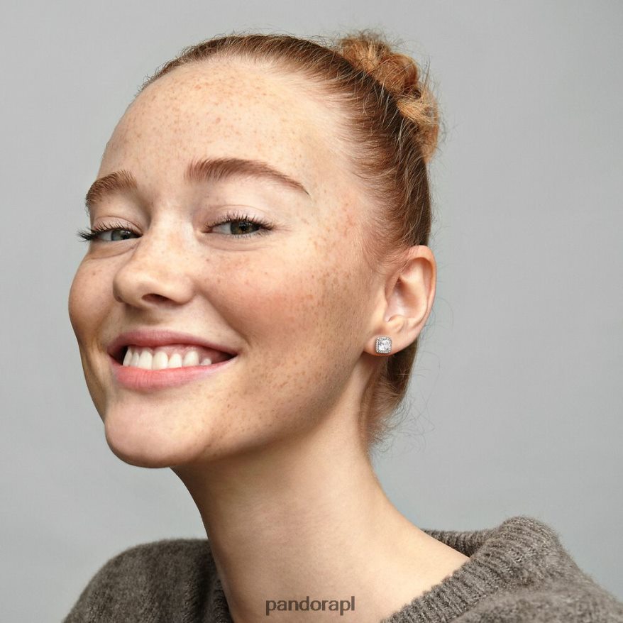 srebro Akcesoria Pandora kwadratowe, błyszczące kolczyki w kształcie aureoli DFDN873