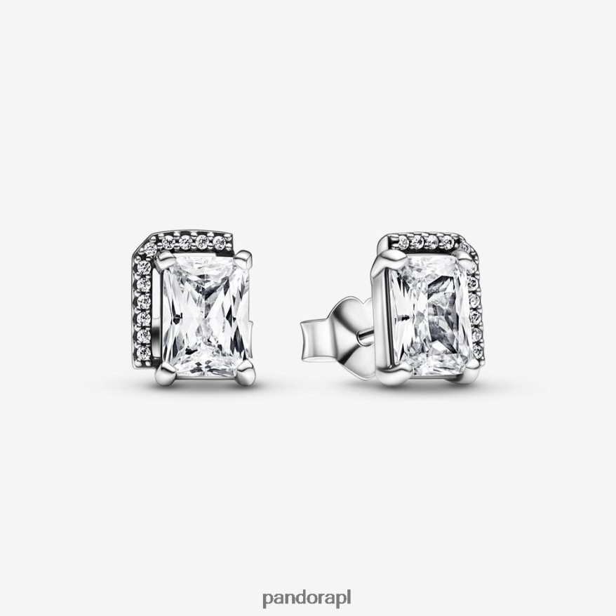 srebro Akcesoria Pandora prostokątne, błyszczące kolczyki w kształcie aureoli DFDN921