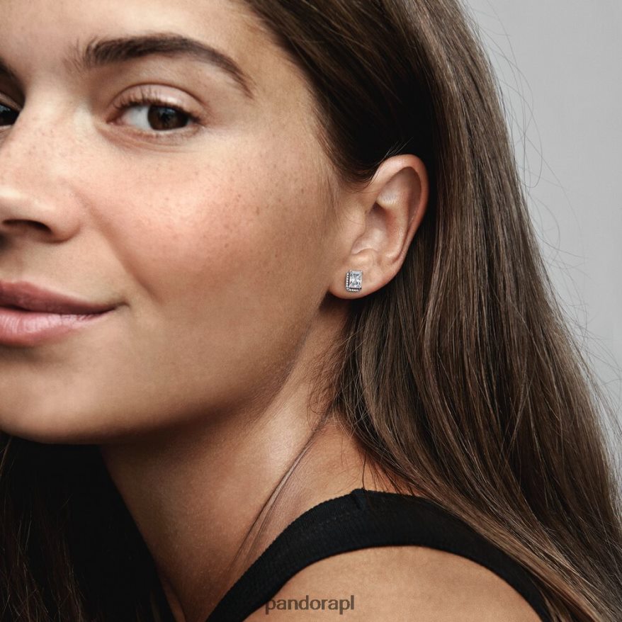 srebro Akcesoria Pandora prostokątne, błyszczące kolczyki w kształcie aureoli DFDN921