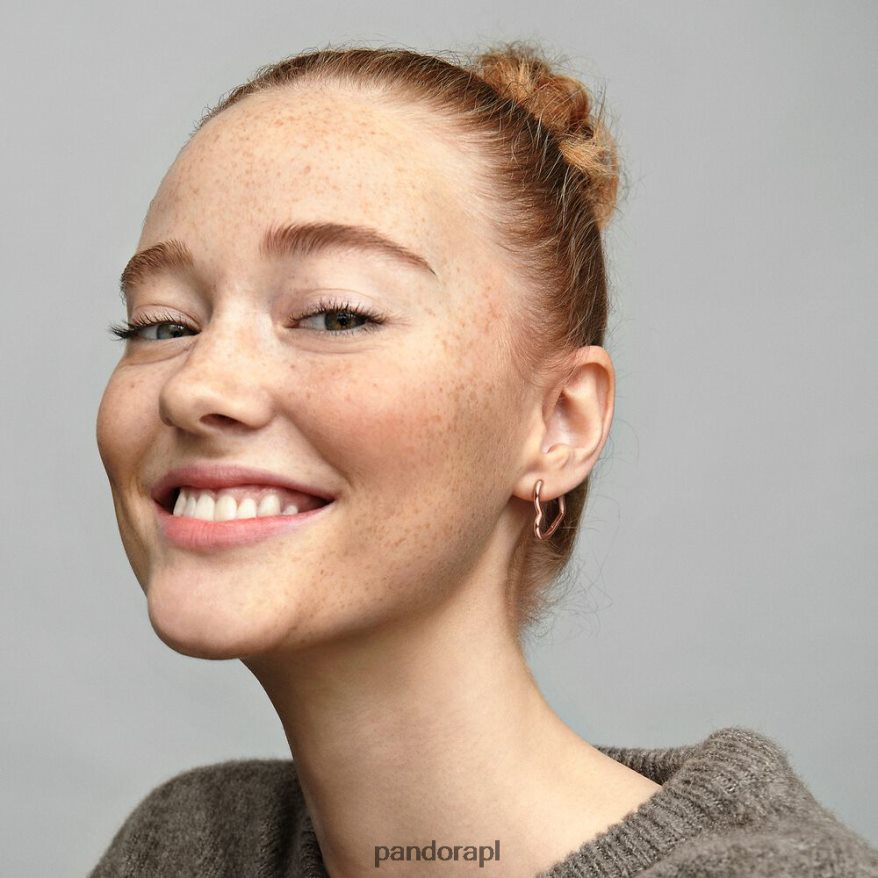 Pozłacane Różowym Złotem Akcesoria Pandora asymetryczne kolczyki koła w kształcie serca DFDN833