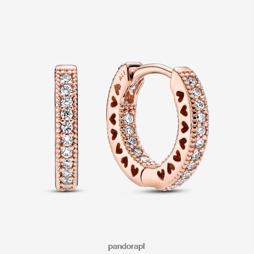 Pozłacane Różowym Złotem Akcesoria Pandora kolczyki koła w kształcie serca DFDN830