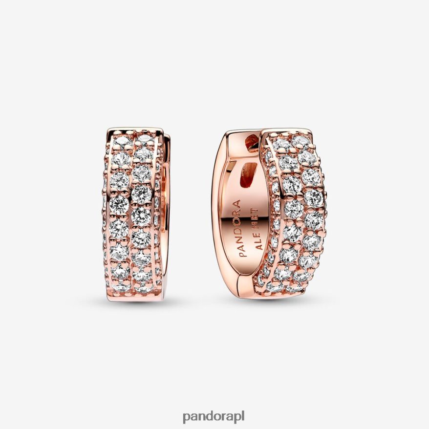 Pozłacane Różowym Złotem Akcesoria Pandora ponadczasowe dwurzędowe kolczyki koła Pave DFDN849