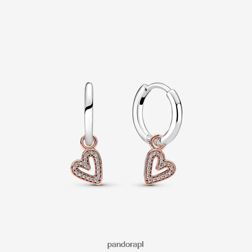 dwutonowy Akcesoria Pandora błyszczące, odręczne kolczyki w kształcie serca DFDN857