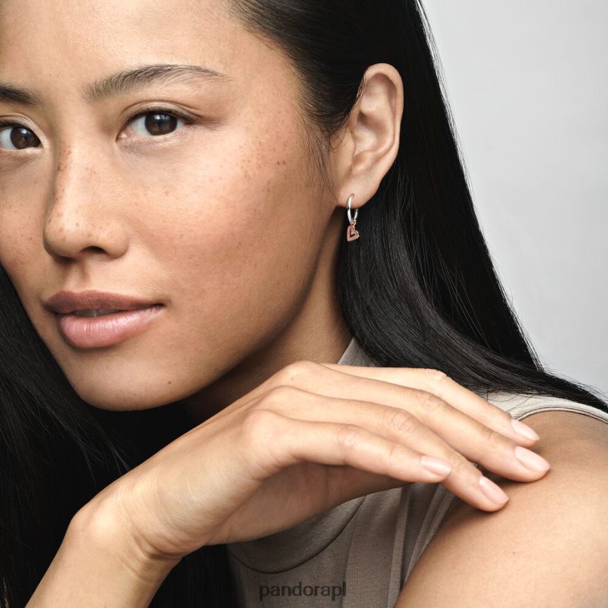 dwutonowy Akcesoria Pandora błyszczące, odręczne kolczyki w kształcie serca DFDN857