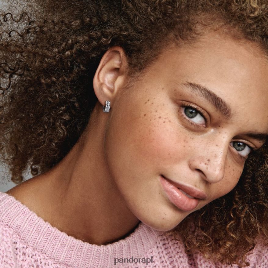 srebro Akcesoria Pandora Kolczyki koła z podwójnym paskiem DFDN845