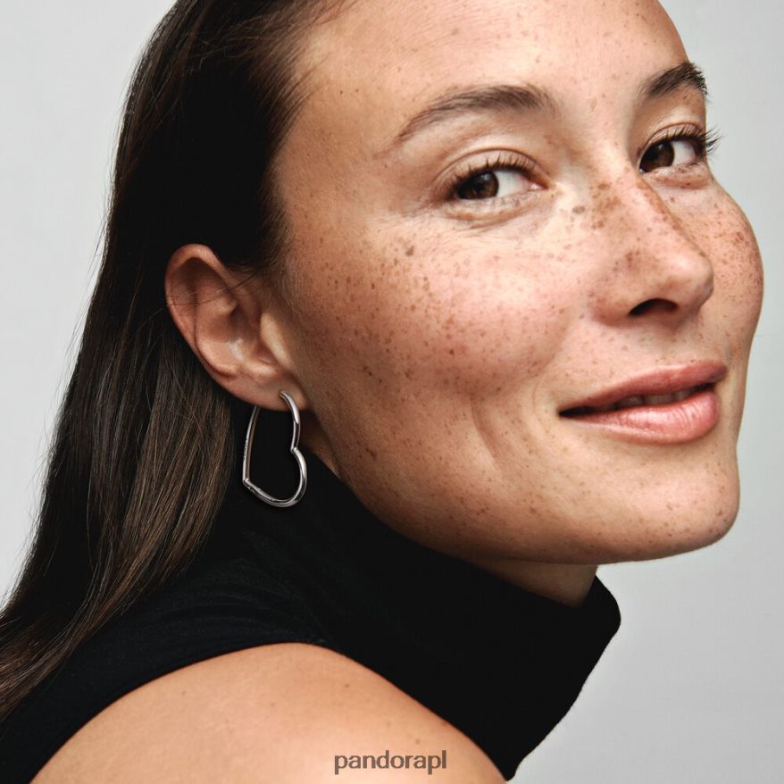 srebro Akcesoria Pandora asymetryczne kolczyki koła w kształcie serca DFDN834