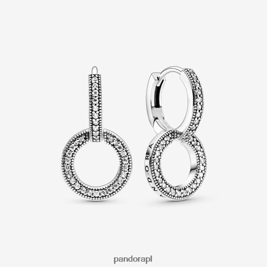 srebro Akcesoria Pandora błyszczące, podwójne kolczyki koła DFDN850