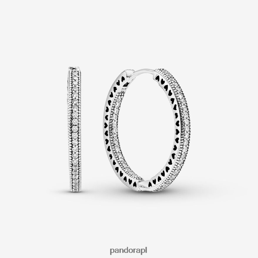 srebro Akcesoria Pandora kolczyki koła z blaskiem i sercami DFDN863