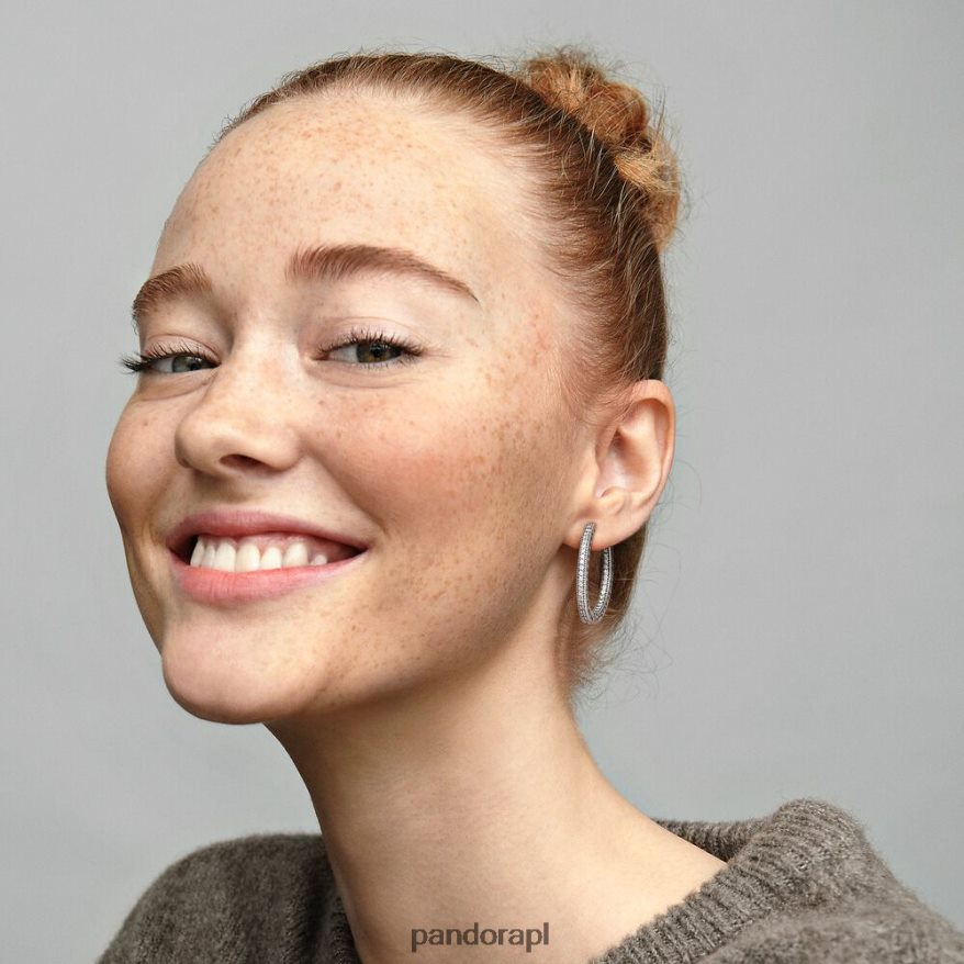 srebro Akcesoria Pandora kolczyki koła z blaskiem i sercami DFDN863