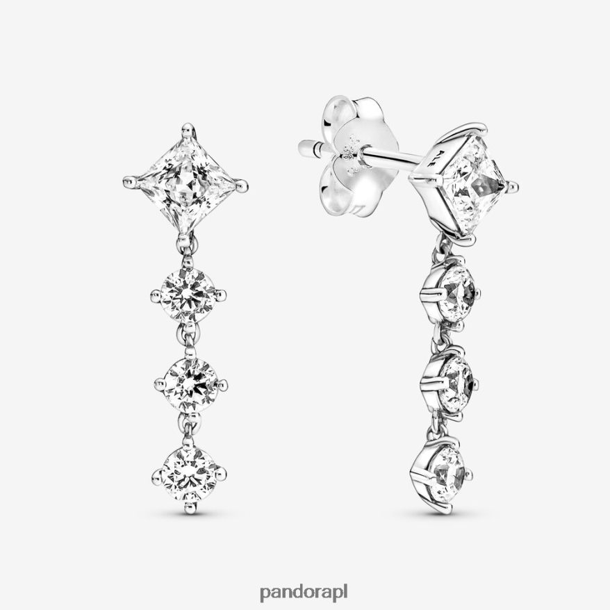 srebro Akcesoria Pandora błyszczące okrągłe i kwadratowe kolczyki w kształcie kropli DFDN825