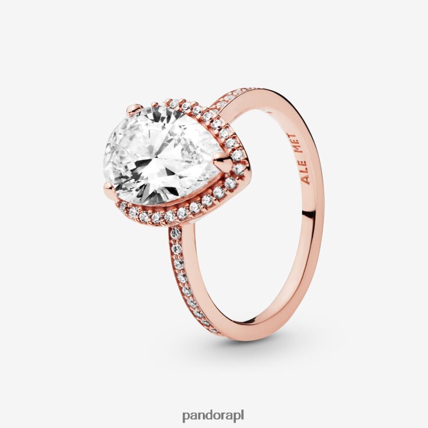 Pozłacane Różowym Złotem Akcesoria Pandora błyszczący pierścionek z aureolą w kształcie łezki DFDN521