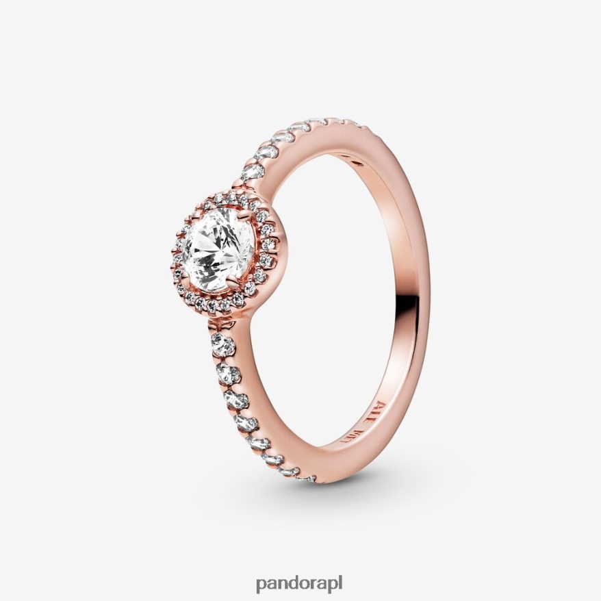 Pozłacane Różowym Złotem Akcesoria Pandora klasyczny błyszczący pierścionek z aureolą DFDN546