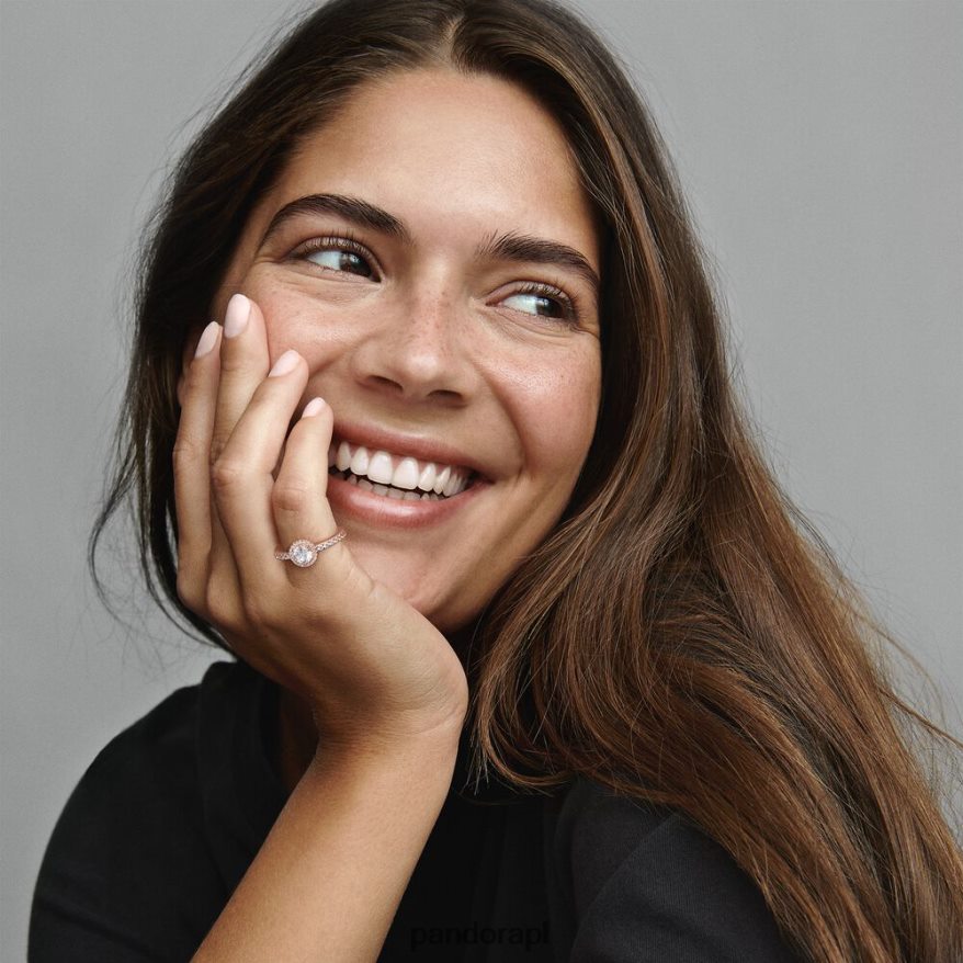 Pozłacane Różowym Złotem Akcesoria Pandora klasyczny błyszczący pierścionek z aureolą DFDN546