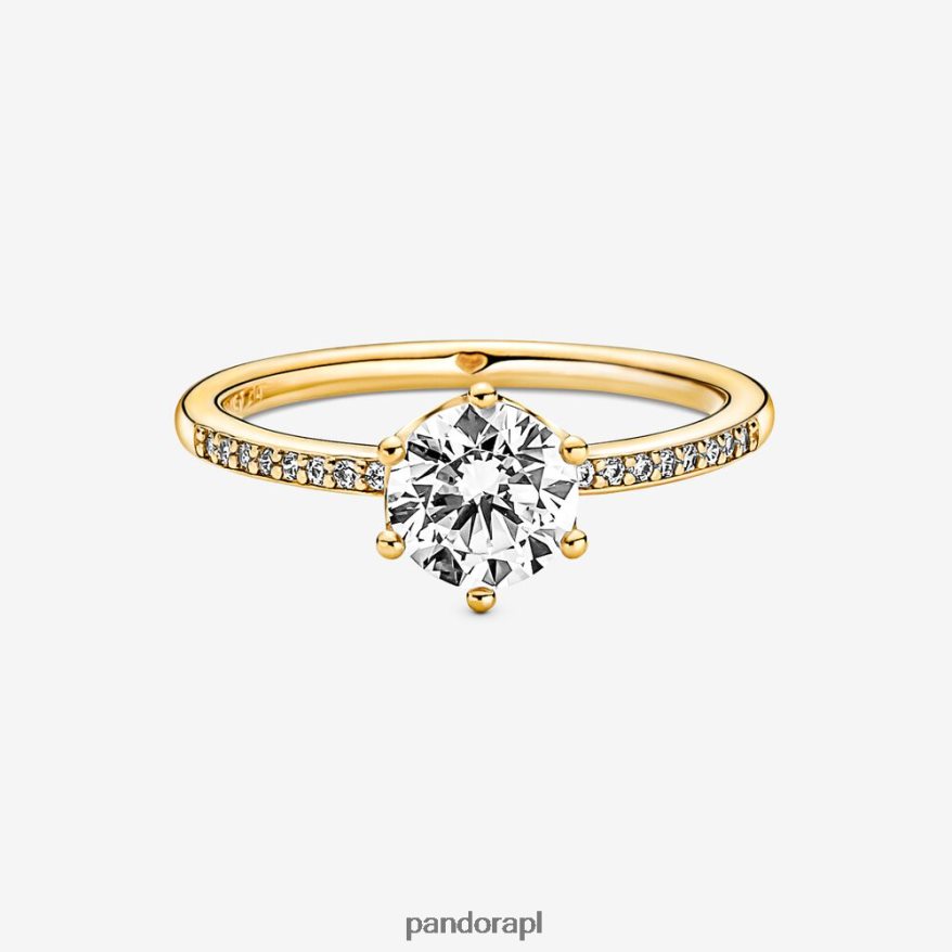 pozłacany Akcesoria Pandora przezroczysty, błyszczący pierścionek z koroną DFDN499