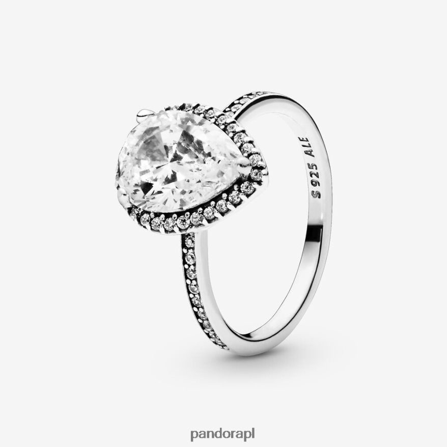 srebro Akcesoria Pandora błyszczący pierścionek z aureolą w kształcie łezki DFDN520