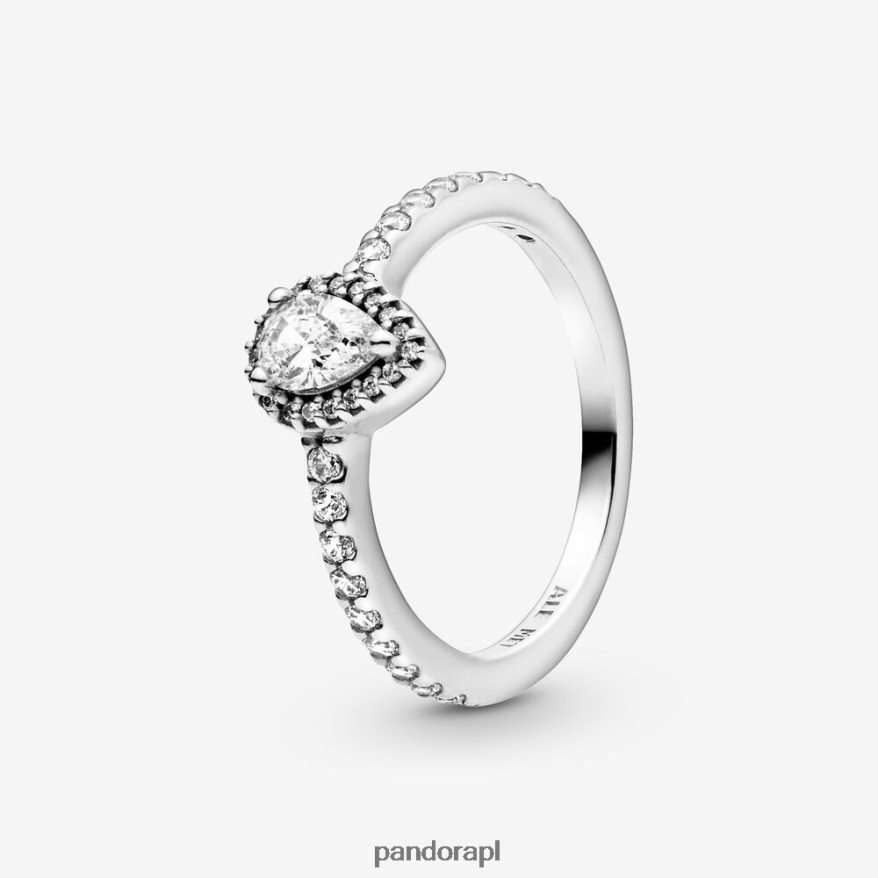 srebro Akcesoria Pandora klasyczny pierścionek z aureolą w kształcie łezki DFDN528