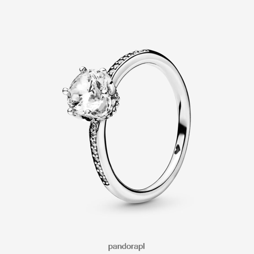 srebro Akcesoria Pandora przezroczysty, błyszczący pierścionek z koroną DFDN500