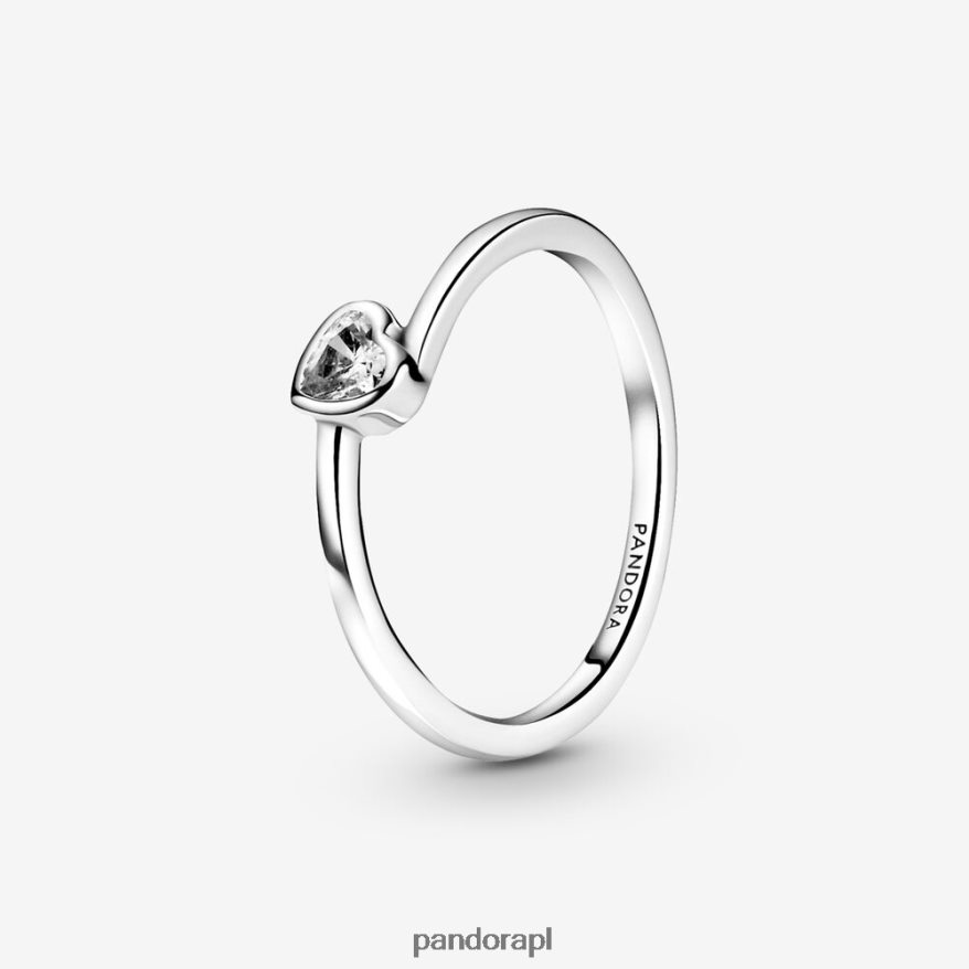 srebro Akcesoria Pandora przezroczysty pierścień pasjansa z przechylonym sercem DFDN502