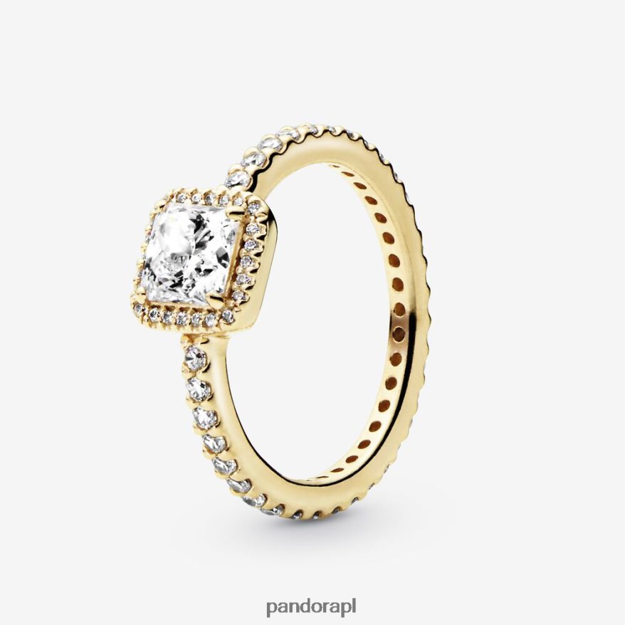 złoto Akcesoria Pandora kwadratowy, błyszczący pierścień aureoli DFDN698